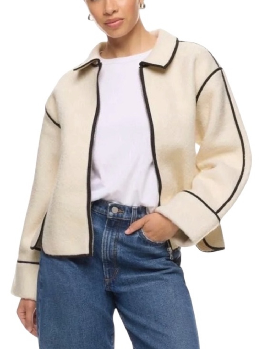 Modern Citizen Madison Contrast Trim Jacket Cream Faux Shearling Coat Small